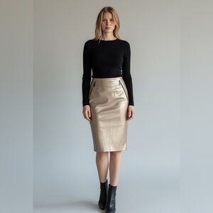 GILI Size 4 Champagne Faux Leather Pencil Skirt